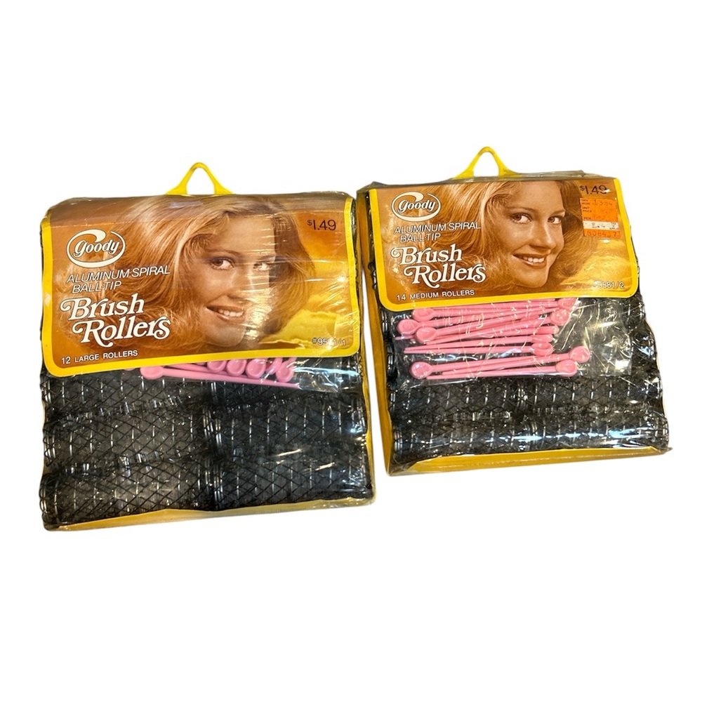 Vintage Goody Hair Brush Rollers New 1977 - 1 pack Medium & 1 Pack Large